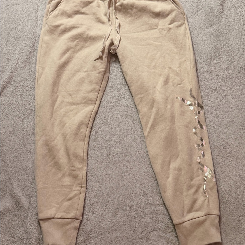 VS Pink Beige Jogger Pants with Silver Pink down the pant leg